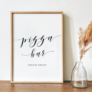Moderne kalligrafie bruiloft pizza bar bord poster