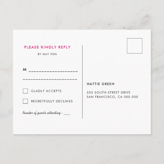 Moderne kalligrafie bruiloft RSVP Briefkaart (Achterkant)