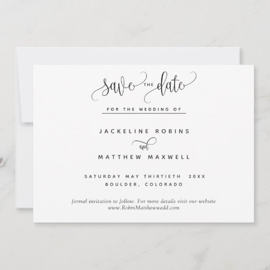 Moderne kalligrafie bruiloft Save the Date Kaart (Achterkant)