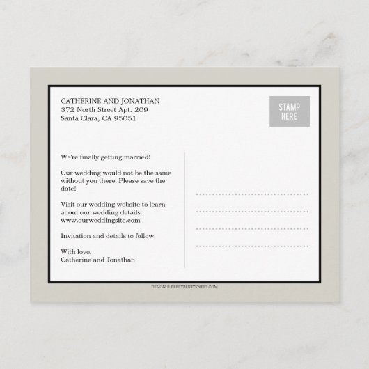 Moderne kalligrafie bruiloft save the date - Khaki Aankondigingskaart (Achterkant)