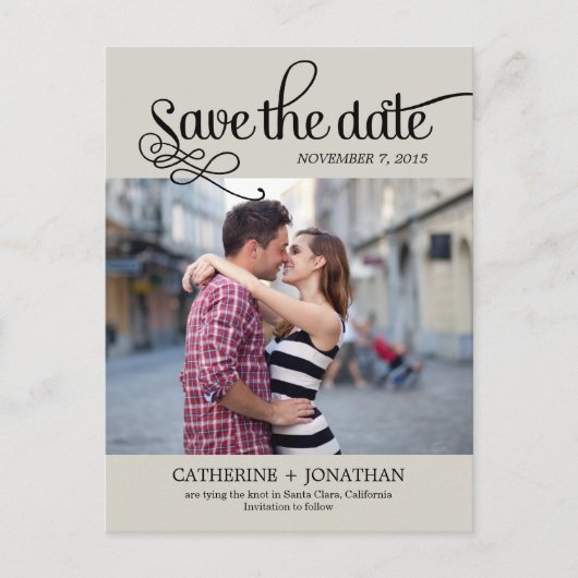 Moderne kalligrafie bruiloft save the date - Khaki Aankondigingskaart (Voorkant)