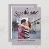 Moderne kalligrafie bruiloft Save the date - Plum Aankondigingskaart (Voorkant / Achterkant)