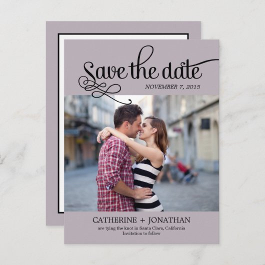 Moderne kalligrafie bruiloft Save the date - Plum Aankondigingskaart (Voorkant / Achterkant)