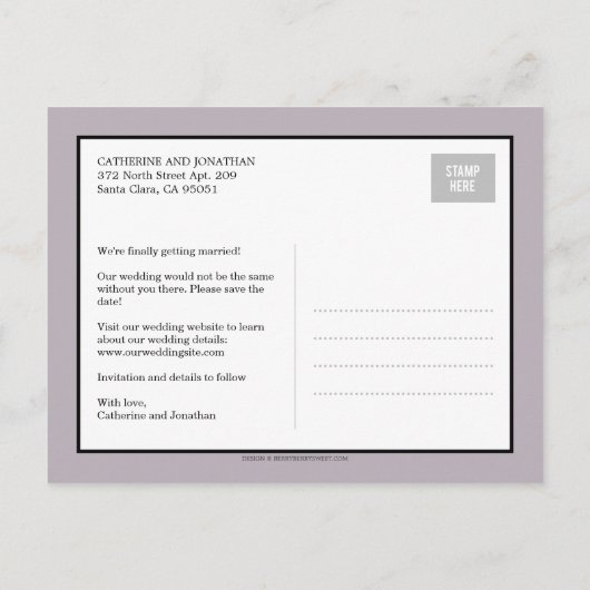 Moderne kalligrafie bruiloft Save the date - Plum Aankondigingskaart (Achterkant)