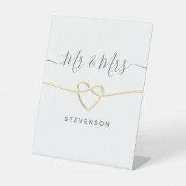 Moderne kalligrafie bruiloft voetafdruk reclamebord met voetstuk