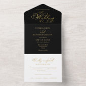 Moderne kalligrafie bruiloft zwart en goud all in one uitnodiging (Binnen)