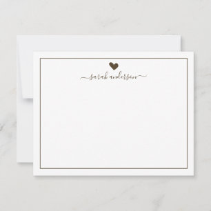 Moderne kalligrafie bruine hart gepersonaliseerd notitiekaartje