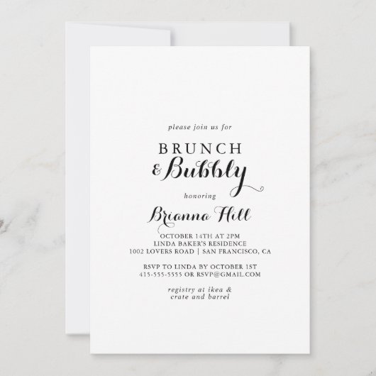 Moderne Kalligrafie Brunch en Bubbly Vrijgezellenf Kaart (Voorkant)