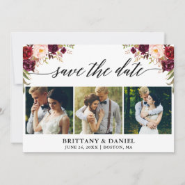 Moderne kalligrafie Burgundy Floral 3 Foto Save The Date