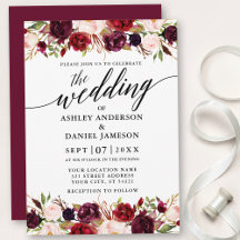 Moderne kalligrafie Burgundy Floral Elegant Weddin