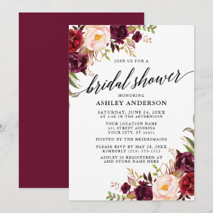 Moderne kalligrafie Burgundy Floral Vrijgezellenfe Kaart