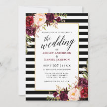 Moderne kalligrafie Burgundy Floral Wedding Stripe