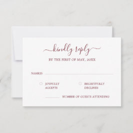 Moderne kalligrafie Burgundy Wedding RSVP Kaart