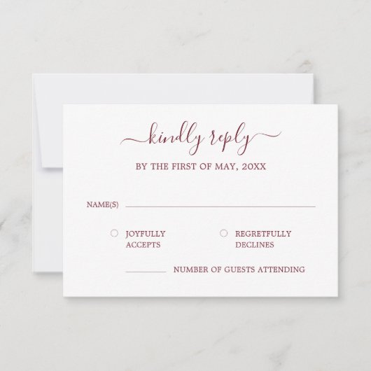 Moderne kalligrafie Burgundy Wedding RSVP Kaart (Voorkant)