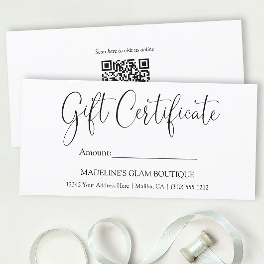 Moderne kalligrafie Business QR Gift Certificaat