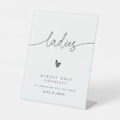 Moderne kalligrafie dames badkamer bruiloft teken reclamebord met voetstuk (Voorkant)