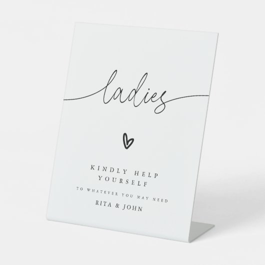 Moderne kalligrafie dames badkamer bruiloft teken reclamebord met voetstuk (Voorkant)