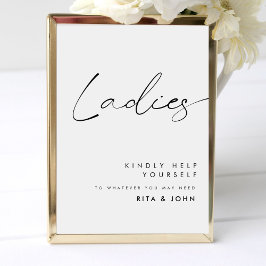 Moderne kalligrafie dames badkamer bruiloft teken reclamebord met voetstuk