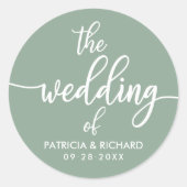 Moderne kalligrafie De bruiloft van Sage Green Ronde Sticker (Voorkant)