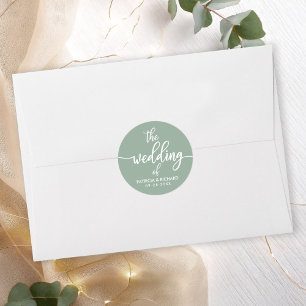 Moderne kalligrafie De bruiloft van Sage Green Ronde Sticker
