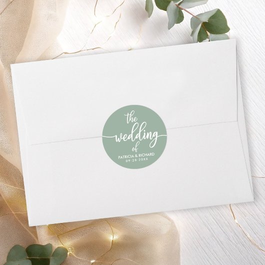 Moderne kalligrafie De bruiloft van Sage Green Ronde Sticker