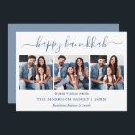 Moderne kalligrafie Dusty Blue Hanukkah 3 Foto Feestdagenkaart<br><div class="desc">Modern Trendy Calligraphy Script 3 Foto Familie Collage Happy Hanukkah Kaart - Dusty Blue</div>