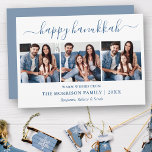 Moderne kalligrafie Dusty Blue Hanukkah 3 Foto Feestdagenkaart<br><div class="desc">Modern Trendy Calligraphy Script 3 Foto Familie Collage Happy Hanukkah Kaart - Dusty Blue</div>