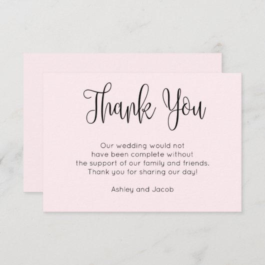 Moderne kalligrafie. Eenvoudig script roze bruilof Bedankkaart (Voorkant / Achterkant)