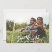 Moderne kalligrafie Eenvoudige foto Trendy QR-code Save The Date (Voorkant)