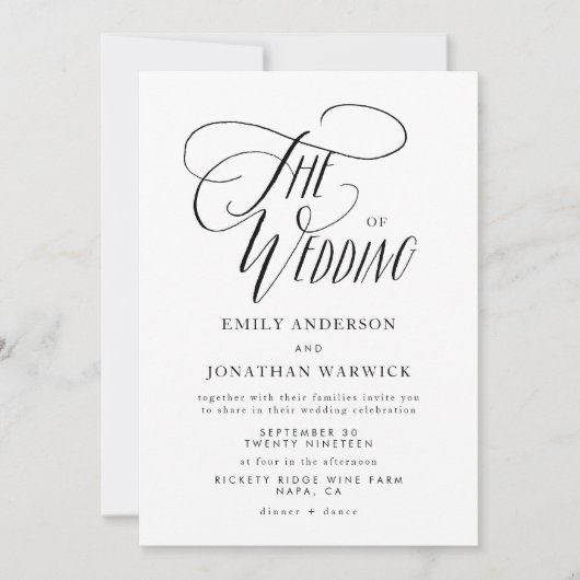 Moderne kalligrafie Eenvoudige huwelijksuitnodigin Kaart (Voorkant)