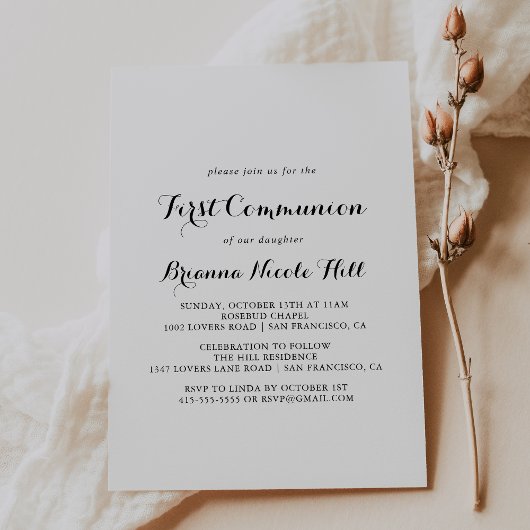 Moderne kalligrafie eerste communie kaart