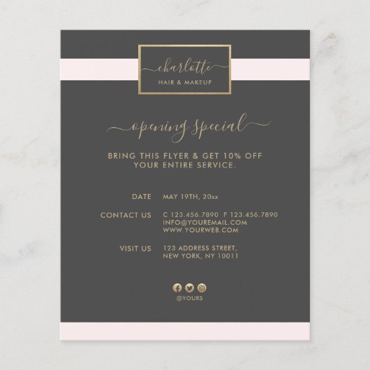 Moderne kalligrafie Elegant Gold Blush Pink & Grey Flyer (Voorkant)