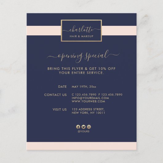 Moderne kalligrafie Elegant Gold Pink & Midnight B Flyer (Voorkant)