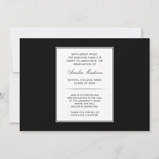 Moderne kalligrafie Elegant Ink Script Afstuderen Aankondiging (Achterkant)