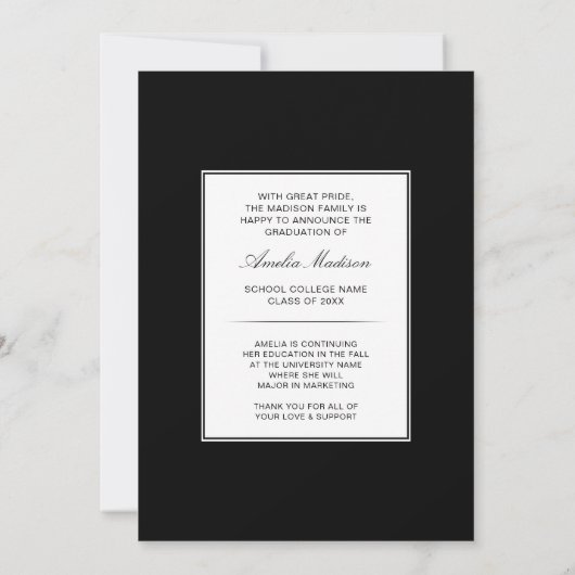 Moderne kalligrafie Elegant Ink Script Afstuderen Aankondiging (Achterkant)