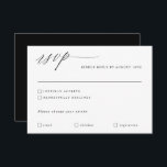 Moderne kalligrafie Elegant Wedding Romantic RSVP Kaartje<br><div class="desc">Deze elegante en moderne trouwrsvp-kaart is uitgerust met een prachtig modern kalligrafiekscript en een eenvoudige tekst. Het heeft een maaltijdkeuzelijn onderaan zodat je gasten hun gasten kunnen kiezen.</div>