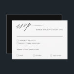 Moderne kalligrafie Elegant Wedding Romantic RSVP Kaartje<br><div class="desc">Deze elegante en moderne trouwrsvp-kaart is uitgerust met een prachtig modern kalligrafiekscript en een eenvoudige tekst. Het heeft een maaltijdkeuzelijn onderaan zodat je gasten hun gasten kunnen kiezen.</div>