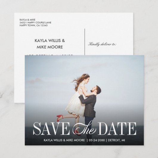 Moderne kalligrafie elegante landschapsfoto bruilo aankondigingskaart (Voorkant / Achterkant)