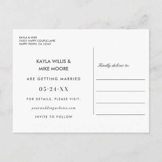 Moderne kalligrafie elegante landschapsfoto bruilo aankondigingskaart (Achterkant)