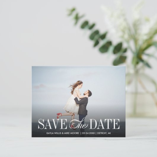 Moderne kalligrafie elegante landschapsfoto bruilo aankondigingskaart (Staand voorkant)