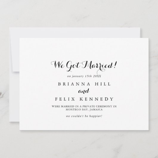 Moderne kalligrafie Elopement Aankondiging (Voorkant)