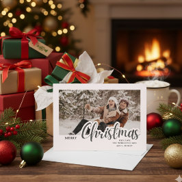 Moderne kalligrafie familie kerstfoto feestdagenkaart