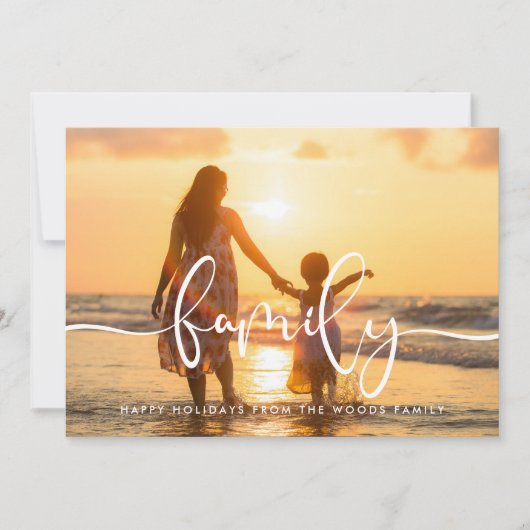 Moderne kalligrafie Familiefoto Kerstmis Feestdagenkaart (Voorkant)