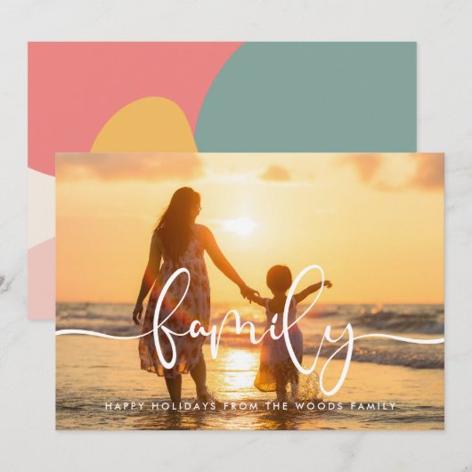 Moderne kalligrafie Familiefoto Kerstmis Feestdagenkaart (Voorkant / Achterkant)
