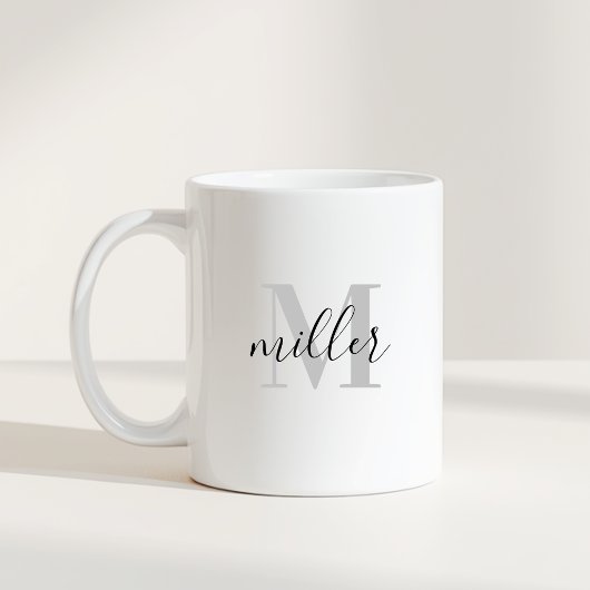 Moderne kalligrafie familienaam monogram koffiemok