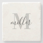 Moderne kalligrafie Familienaam Monogram Stenen Onderzetter (Voorkant)