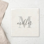 Moderne kalligrafie Familienaam Monogram Stenen Onderzetter<br><div class="desc">Aangepast ontworpen stenen onderzetters met gepersonaliseerde monogram en familienaam in moderne handkalligrafie.</div>