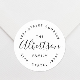 Moderne kalligrafie familienaam retouradres ronde sticker