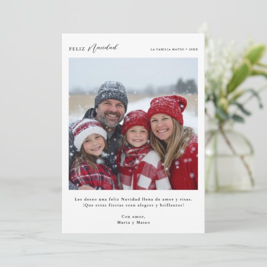 Moderne kalligrafie Feliz Navidad Kerstfoto Feestdagenkaart (Staand voorkant)