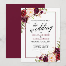 Moderne kalligrafie Floral Burgundy Lijst Wedding Kaart